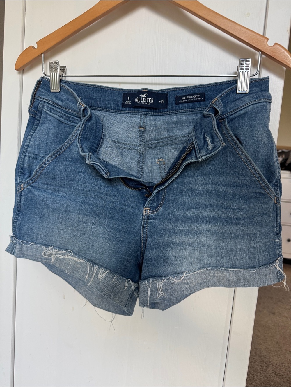 Hollister Light Blue Frayed Denim Shorts